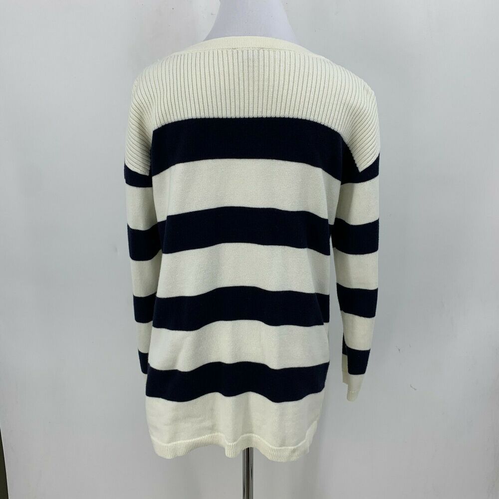 Talbots Striped Sweater Women L Large Navy White Boat Neck Rib Contrast Pullover - Picture 3 of 11